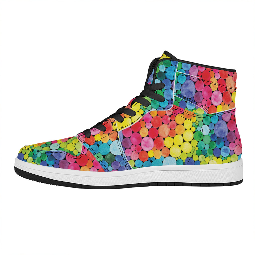 Watercolor Rainbow Pattern Print High Top Leather Sneakers