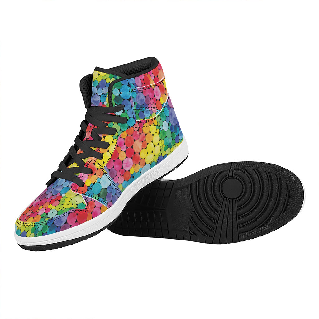 Watercolor Rainbow Pattern Print High Top Leather Sneakers