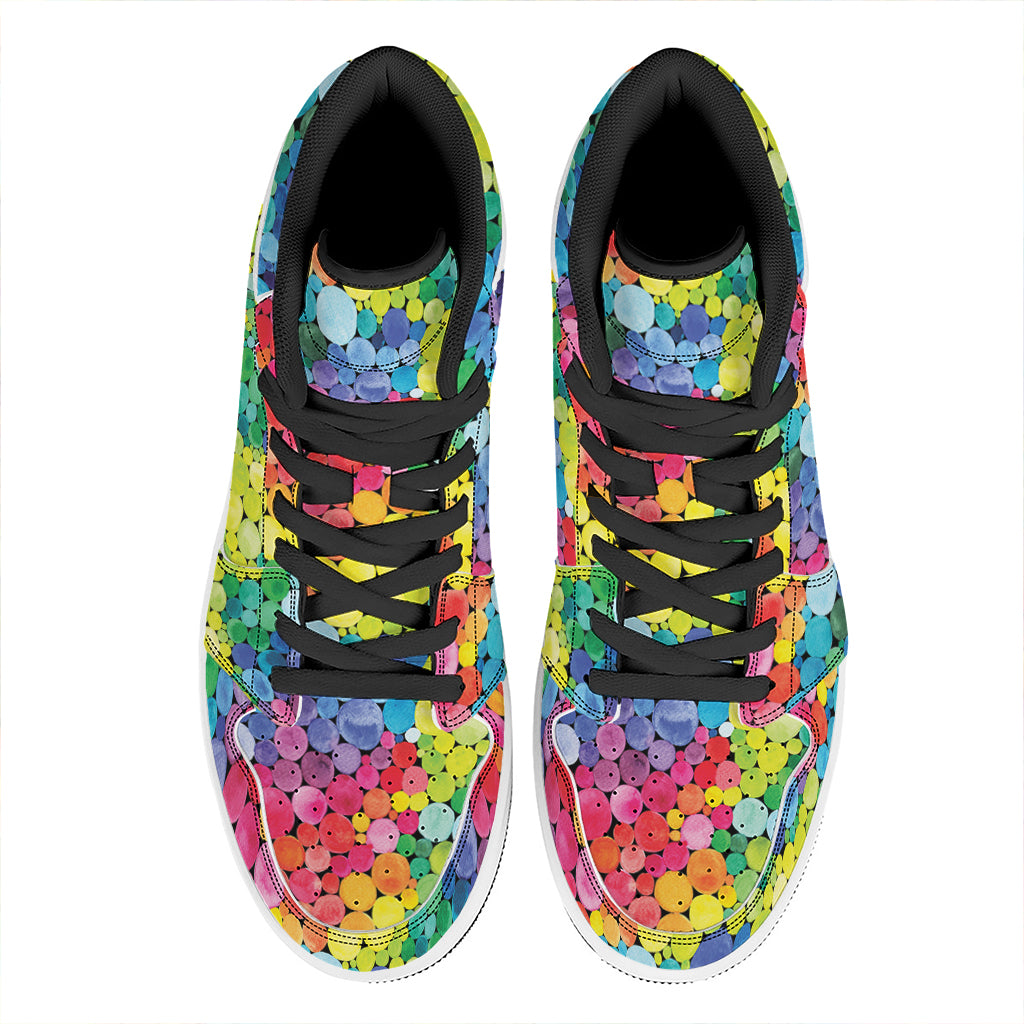 Watercolor Rainbow Pattern Print High Top Leather Sneakers