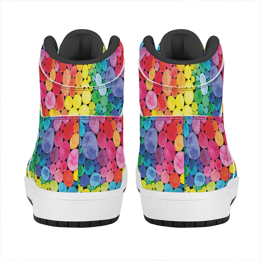 Watercolor Rainbow Pattern Print High Top Leather Sneakers