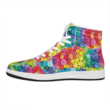 Watercolor Rainbow Pattern Print High Top Leather Sneakers