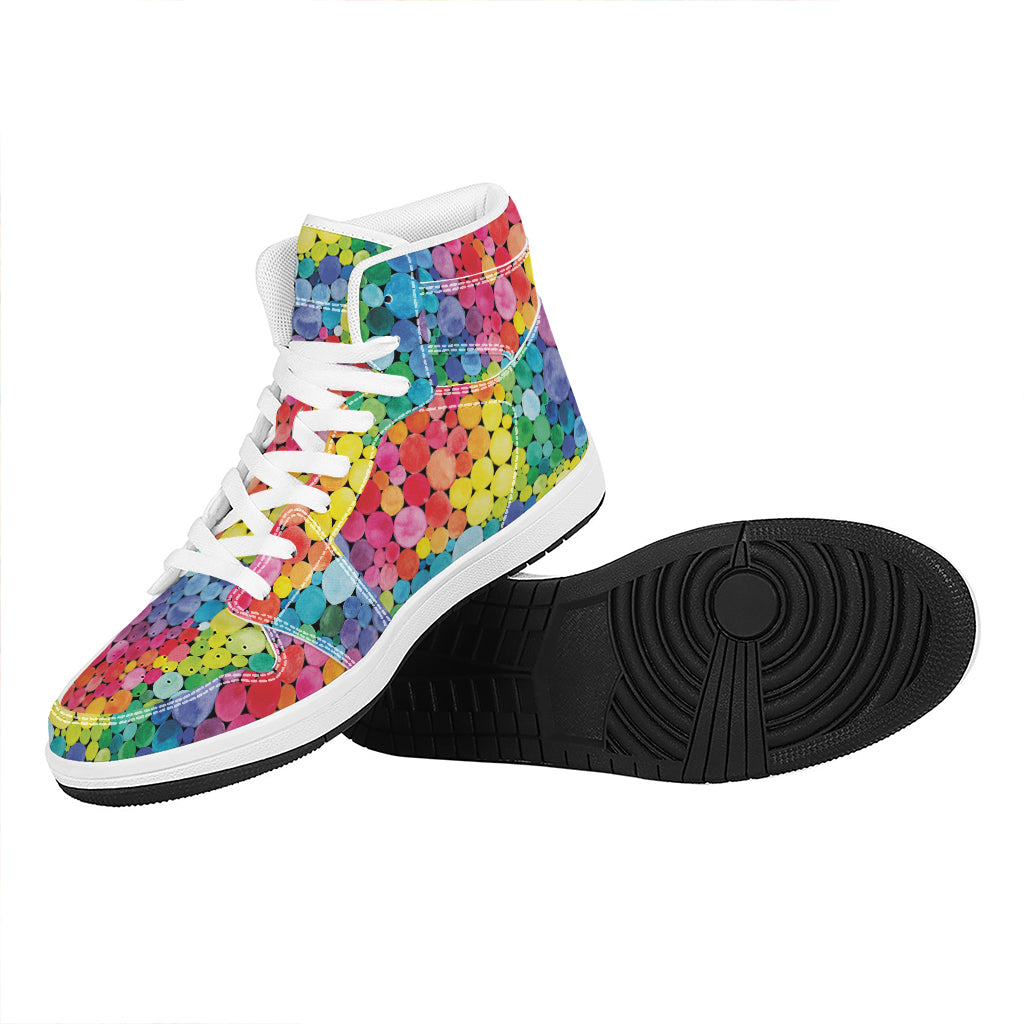 Watercolor Rainbow Pattern Print High Top Leather Sneakers