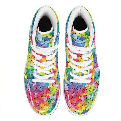 Watercolor Rainbow Pattern Print High Top Leather Sneakers