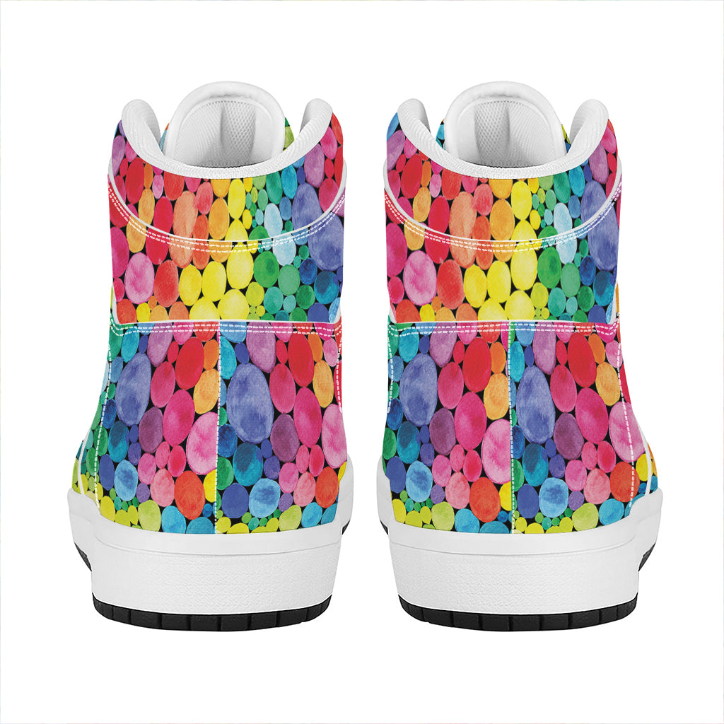 Watercolor Rainbow Pattern Print High Top Leather Sneakers