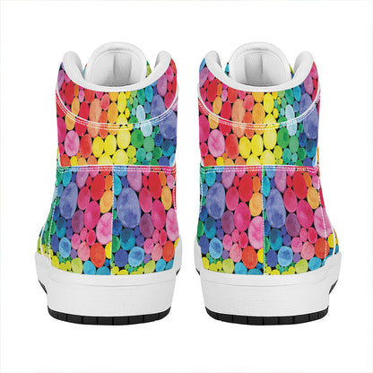 Watercolor Rainbow Pattern Print High Top Leather Sneakers