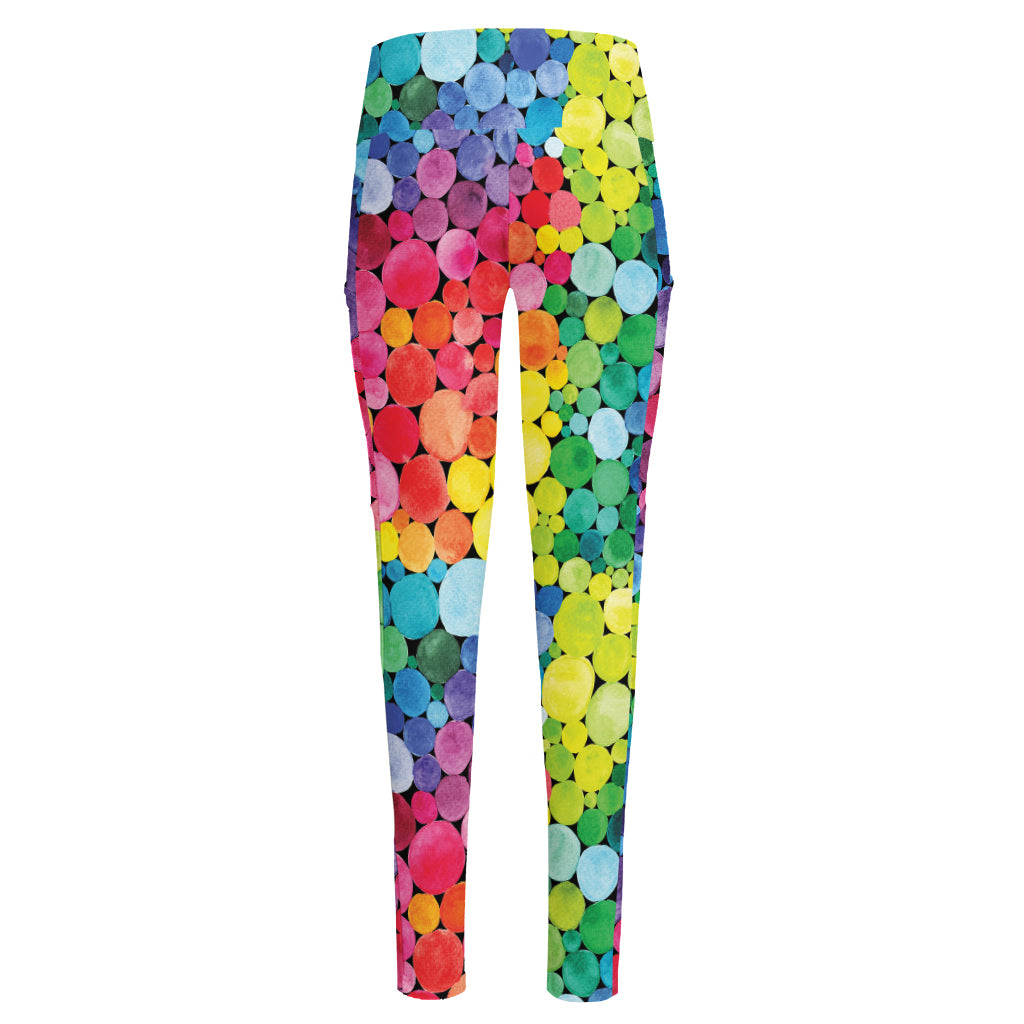 Watercolor Rainbow Pattern Print High-Waisted Pocket Leggings