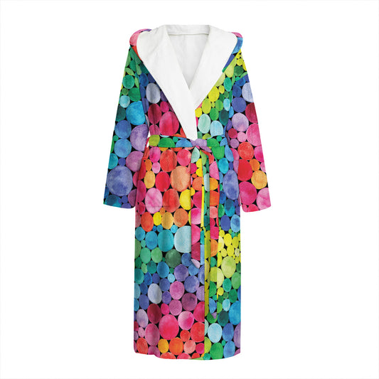 Watercolor Rainbow Pattern Print Hooded Bathrobe