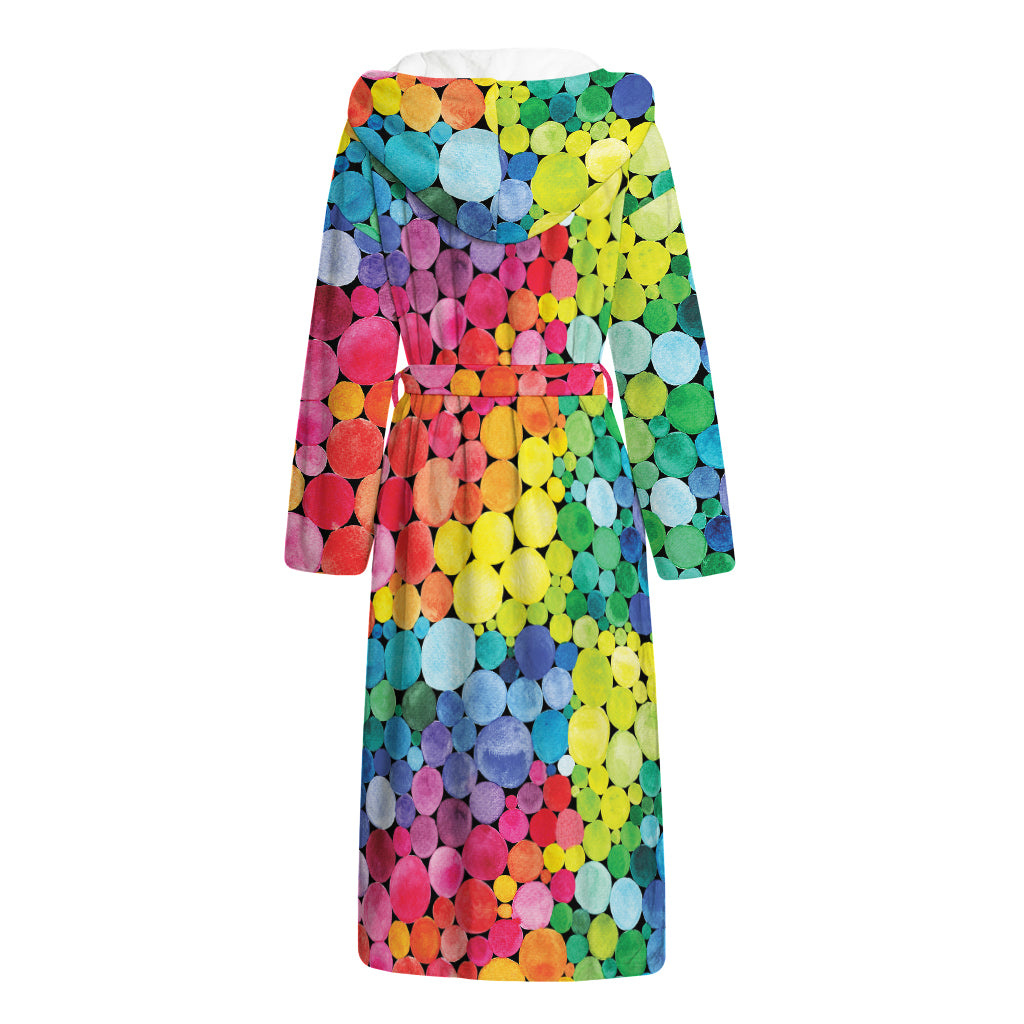Watercolor Rainbow Pattern Print Hooded Bathrobe