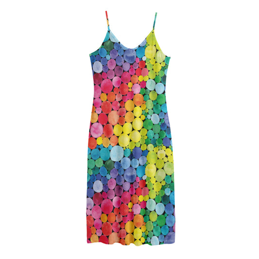 Watercolor Rainbow Pattern Print Jersey Midi Cami Dress