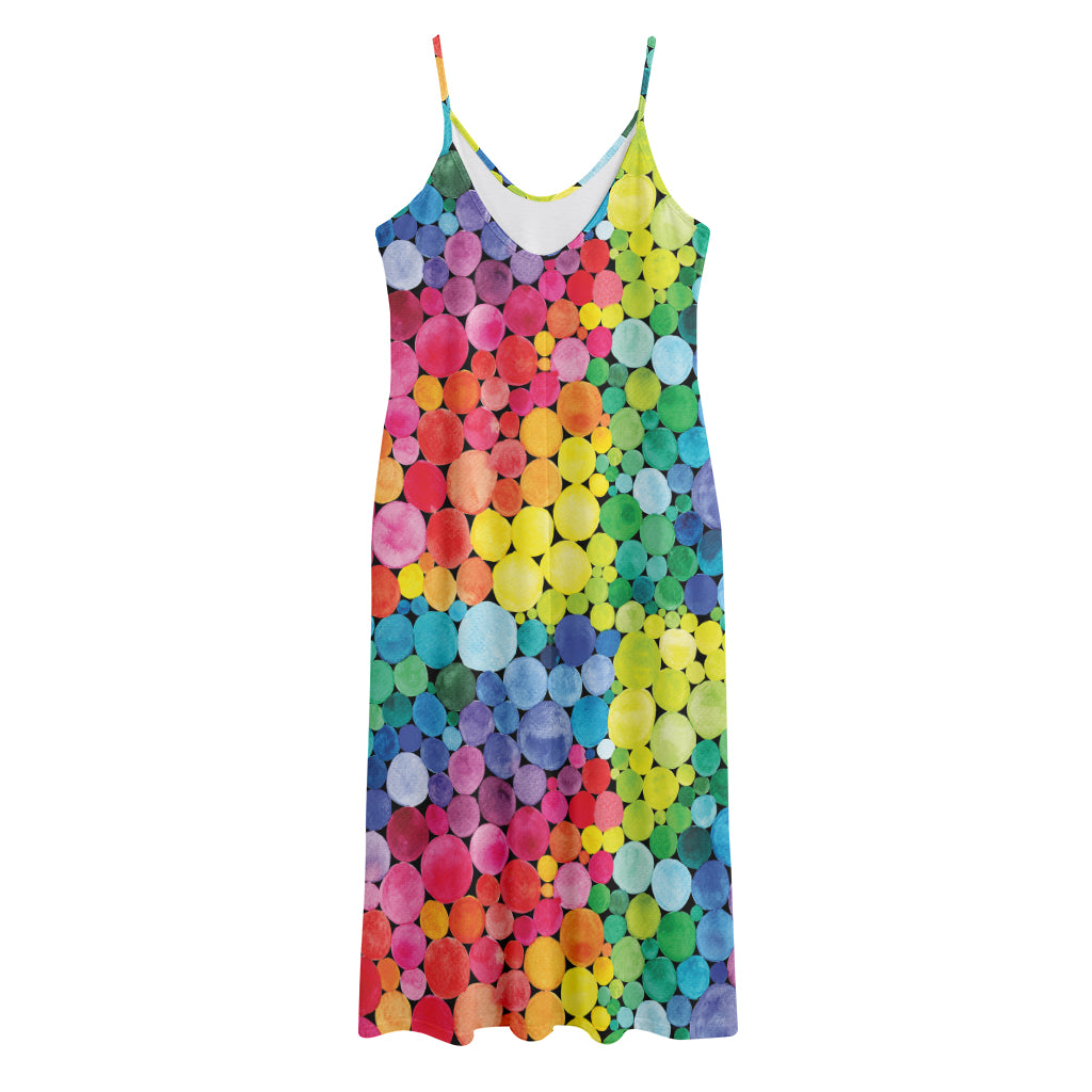 Watercolor Rainbow Pattern Print Jersey Midi Cami Dress