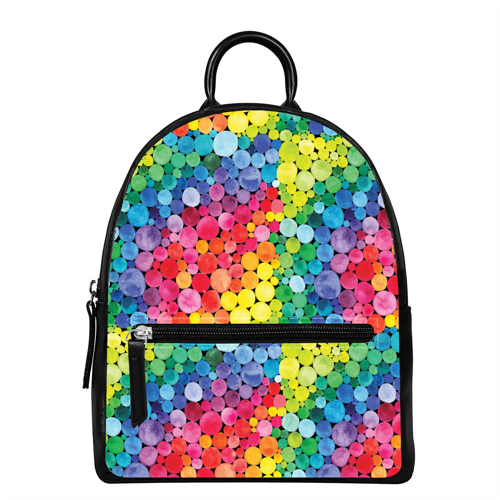 Watercolor Rainbow Pattern Print Leather Backpack