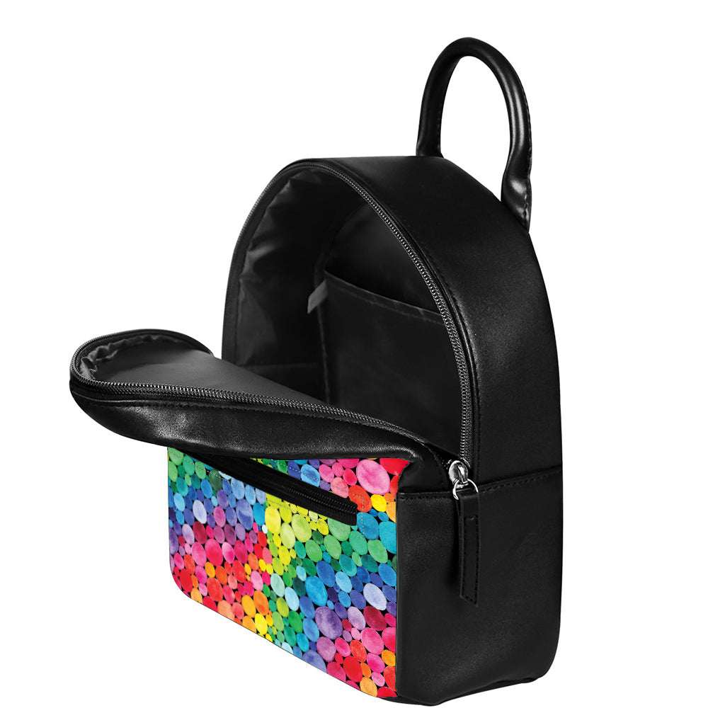 Watercolor Rainbow Pattern Print Leather Backpack