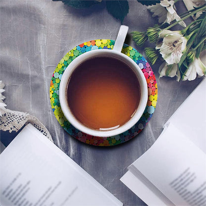 Watercolor Rainbow Pattern Print Leather Coaster Set