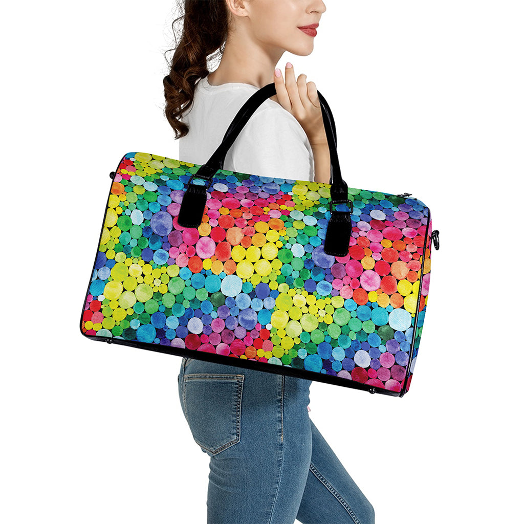Watercolor Rainbow Pattern Print Leather Duffle Bag