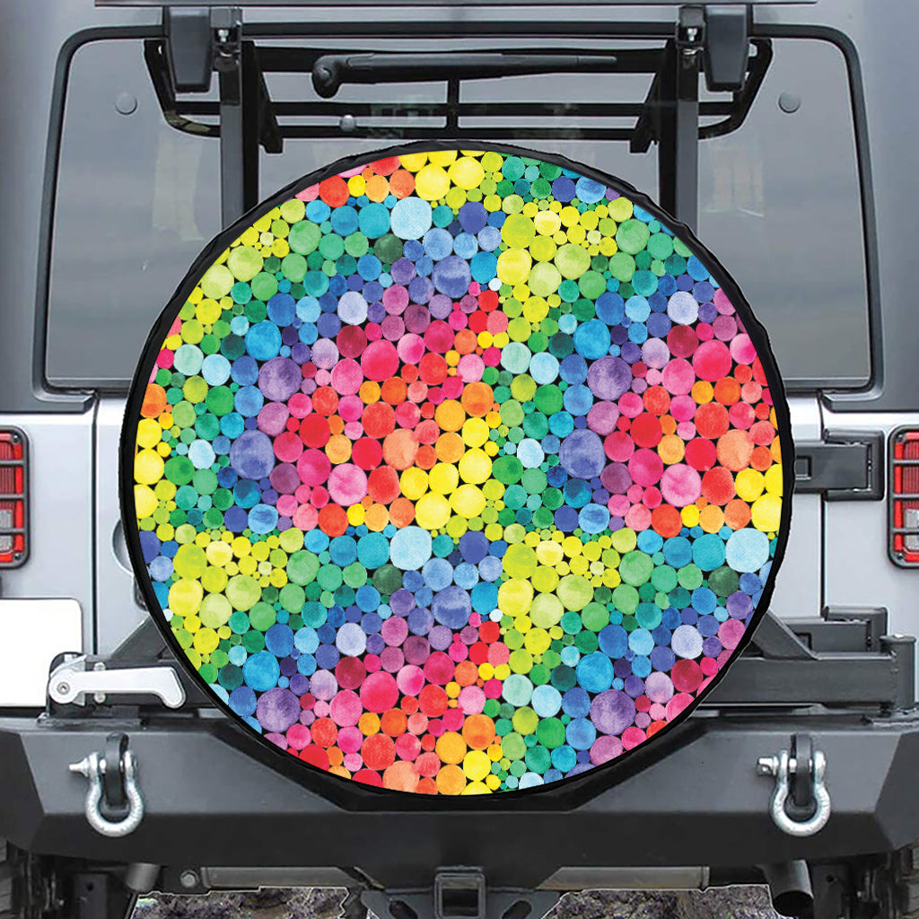 Watercolor Rainbow Pattern Print Leather Spare Tire Cover