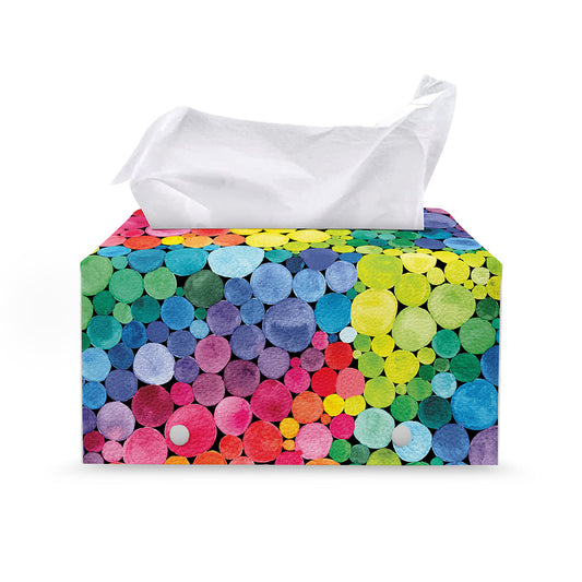 Watercolor Rainbow Pattern Print Leather Tissue Box Cover