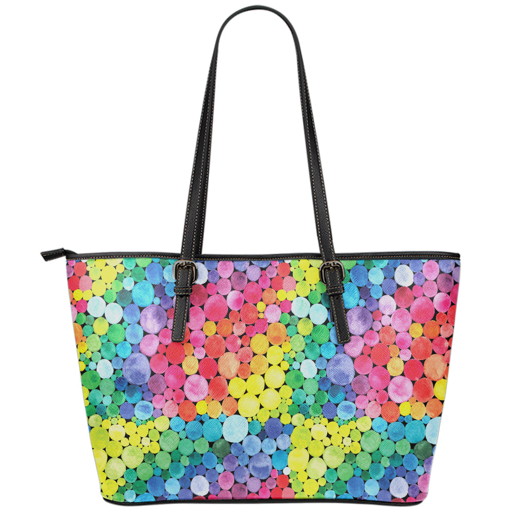 Watercolor Rainbow Pattern Print Leather Tote Bag