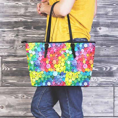 Watercolor Rainbow Pattern Print Leather Tote Bag
