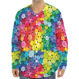 Watercolor Rainbow Pattern Print Long Sleeve Baseball Jersey