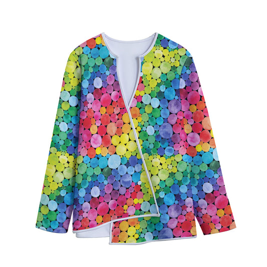 Watercolor Rainbow Pattern Print Long Sleeve Short Coat
