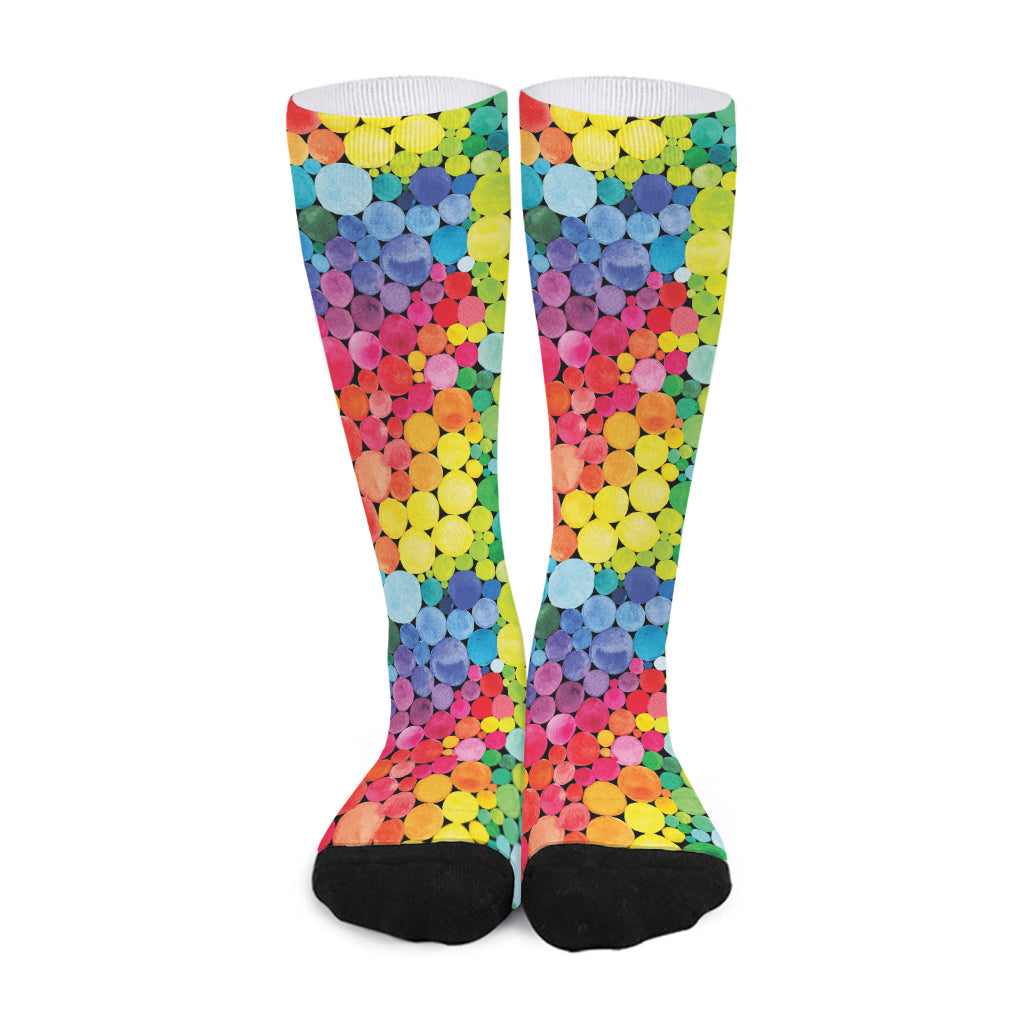 Watercolor Rainbow Pattern Print Long Socks
