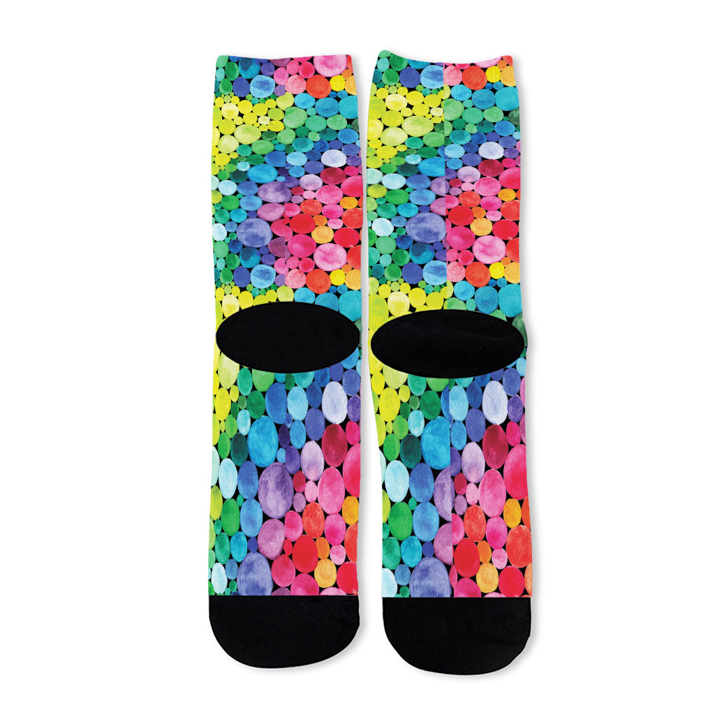 Watercolor Rainbow Pattern Print Long Socks