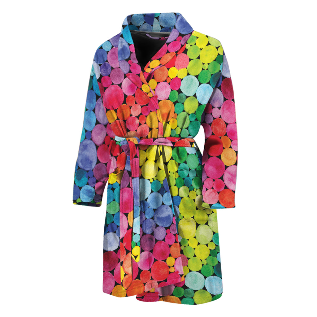 Watercolor Rainbow Pattern Print Men's Bathrobe