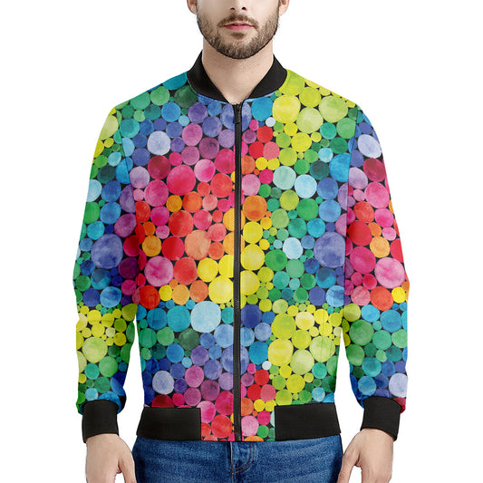Watercolor Rainbow Pattern Print Men's Bomber Jacket