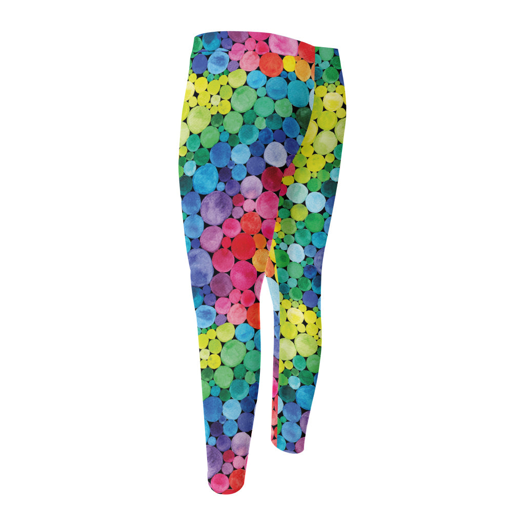 Watercolor Rainbow Pattern Print Men's Compression Pants