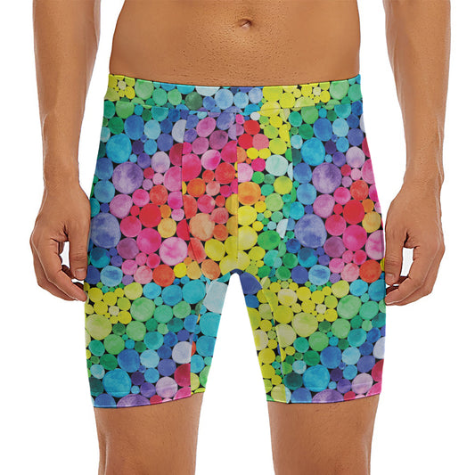 Watercolor Rainbow Pattern Print Men's Long Boxer Briefs
