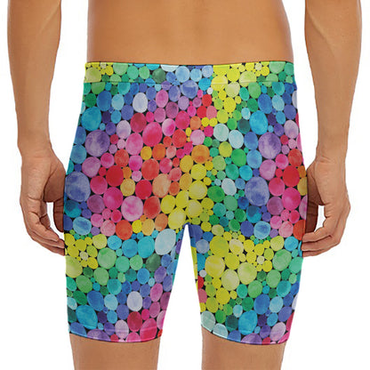 Watercolor Rainbow Pattern Print Men's Long Boxer Briefs