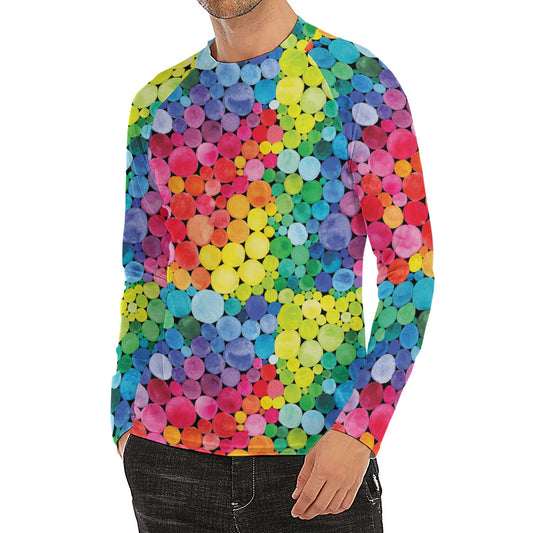 Watercolor Rainbow Pattern Print Men's Long Sleeve Rash Guard