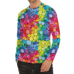 Watercolor Rainbow Pattern Print Men's Long Sleeve Rash Guard