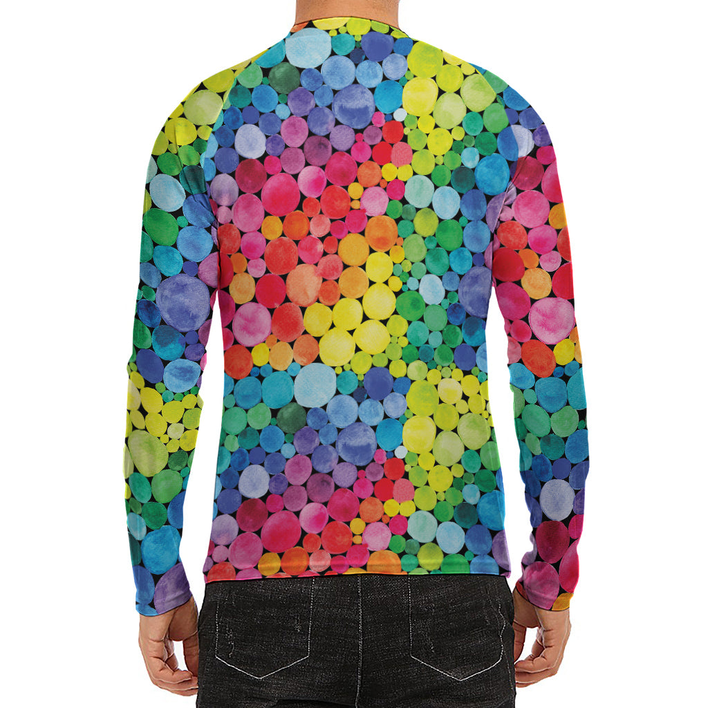 Watercolor Rainbow Pattern Print Men's Long Sleeve Rash Guard