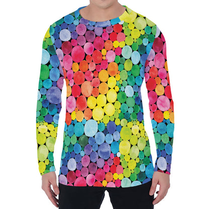 Watercolor Rainbow Pattern Print Men's Long Sleeve T-Shirt