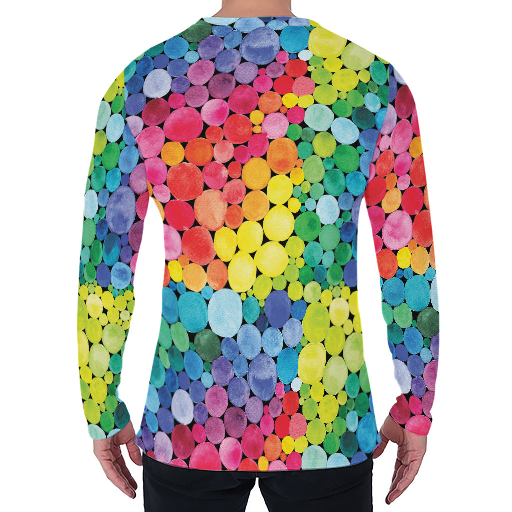 Watercolor Rainbow Pattern Print Men's Long Sleeve T-Shirt