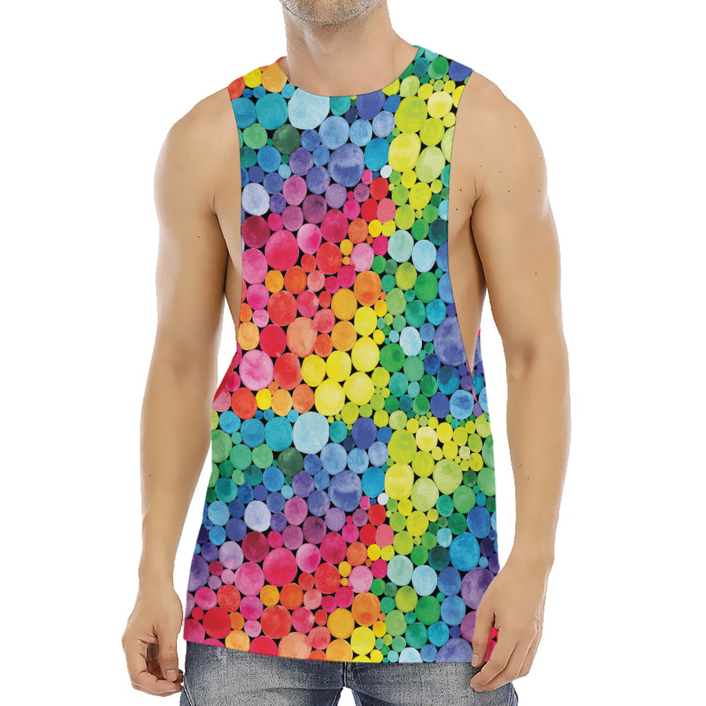 Watercolor Rainbow Pattern Print Men's Muscle Tank Top