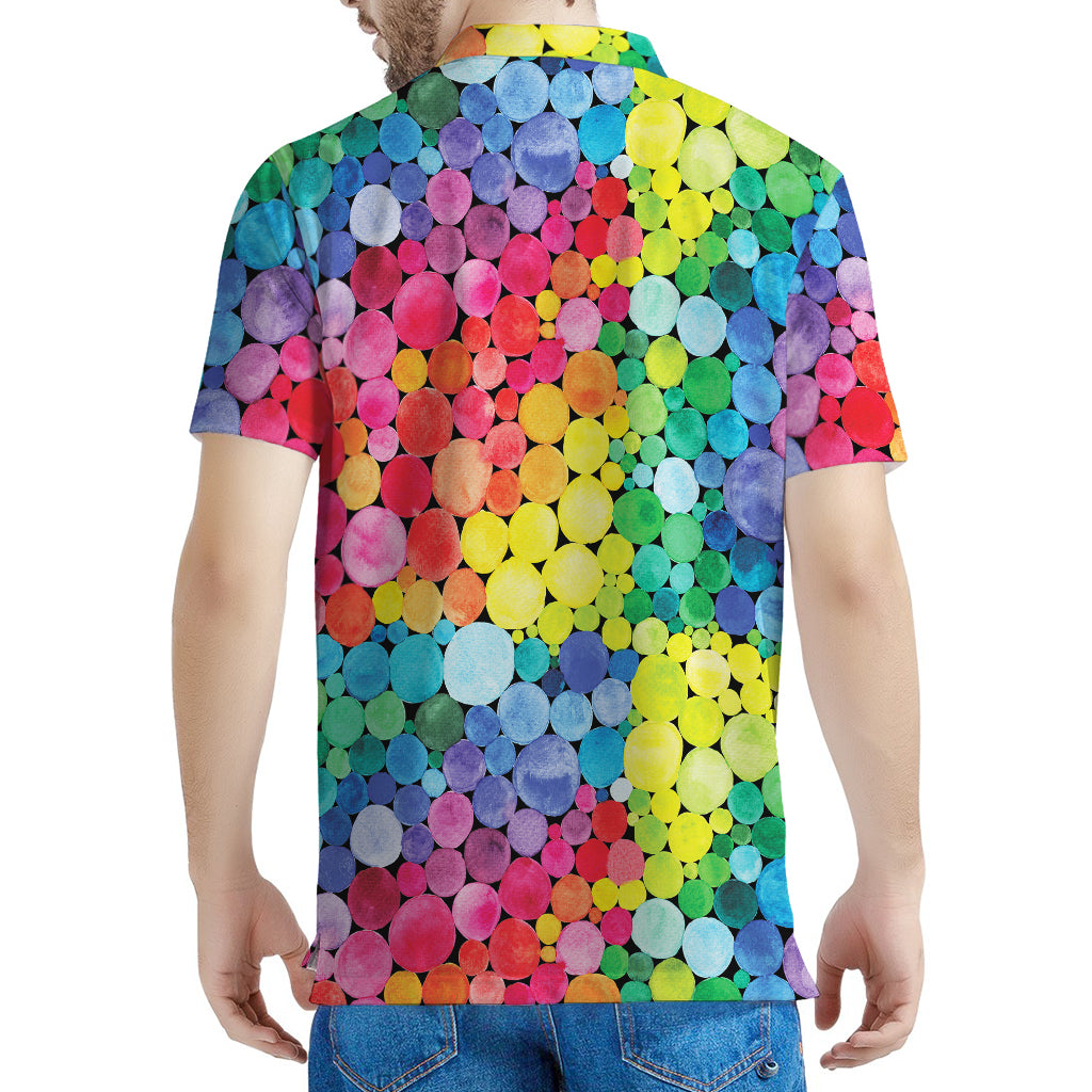 Watercolor Rainbow Pattern Print Men's Polo Shirt
