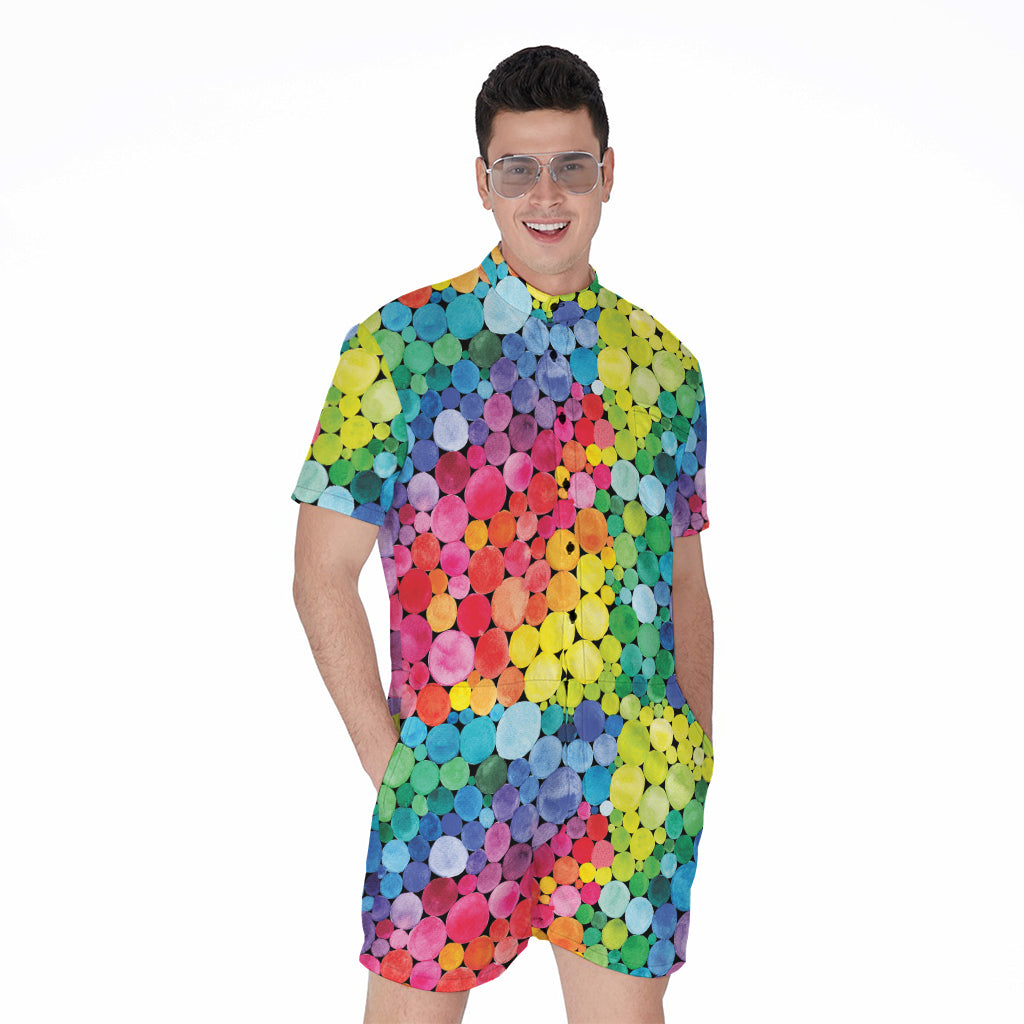 Watercolor Rainbow Pattern Print Men's Rompers