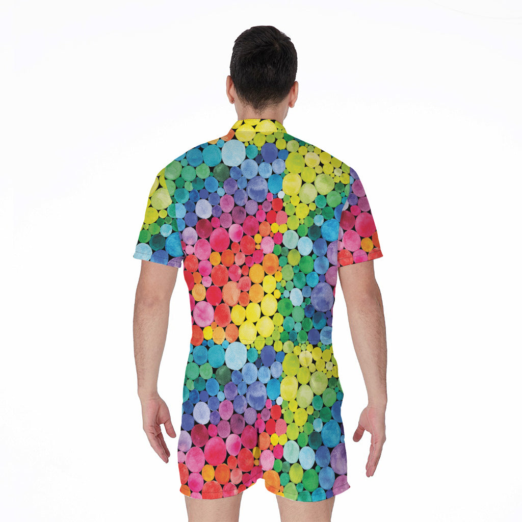 Watercolor Rainbow Pattern Print Men's Rompers