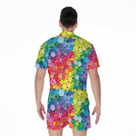 Watercolor Rainbow Pattern Print Men's Rompers