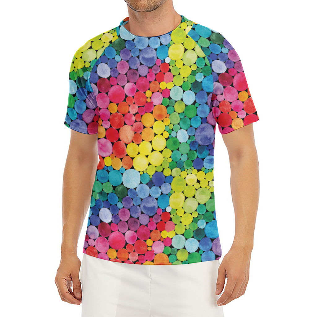 Watercolor Rainbow Pattern Print Men's Short Sleeve Rash Guard