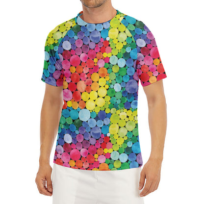 Watercolor Rainbow Pattern Print Men's Short Sleeve Rash Guard