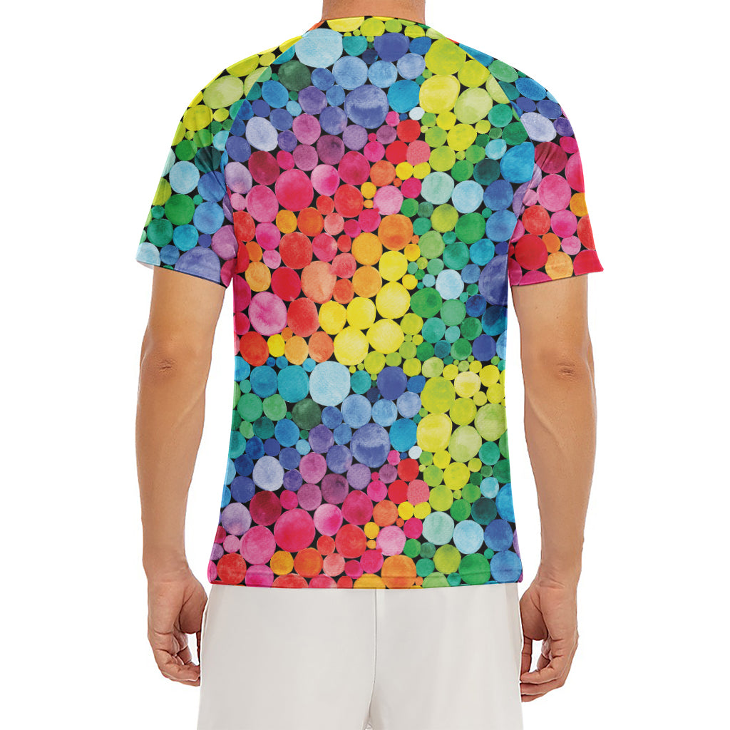 Watercolor Rainbow Pattern Print Men's Short Sleeve Rash Guard