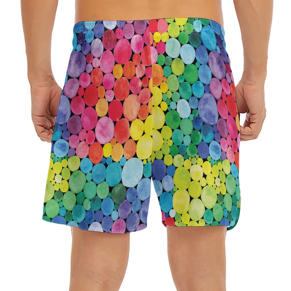 Watercolor Rainbow Pattern Print Men's Split Running Shorts