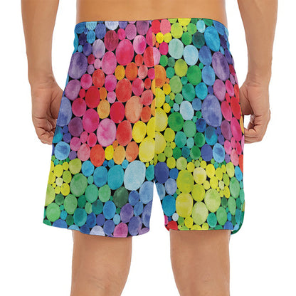 Watercolor Rainbow Pattern Print Men's Split Running Shorts