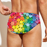 Watercolor Rainbow Pattern Print Men's Swim Briefs