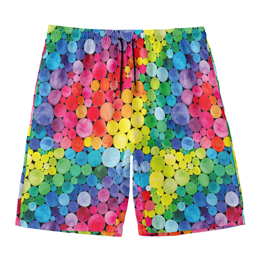 Watercolor Rainbow Pattern Print Men's Swim Trunks
