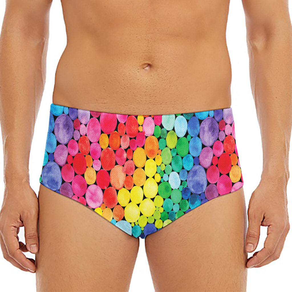 Watercolor Rainbow Pattern Print Men's Triangle Swim Briefs