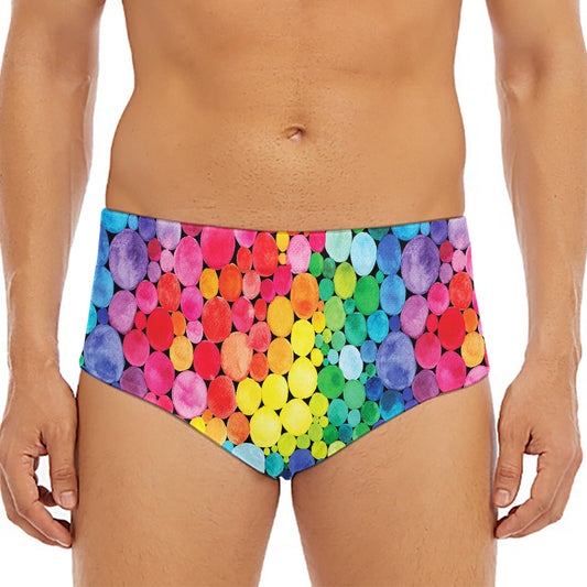 Watercolor Rainbow Pattern Print Men's Triangle Swim Briefs